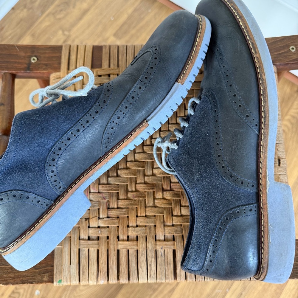 Cole Haan LunarGrand Wingtip Oxford Shoes Blue Suede Leather Size 11.5 Men’s - Picture 2 of 8